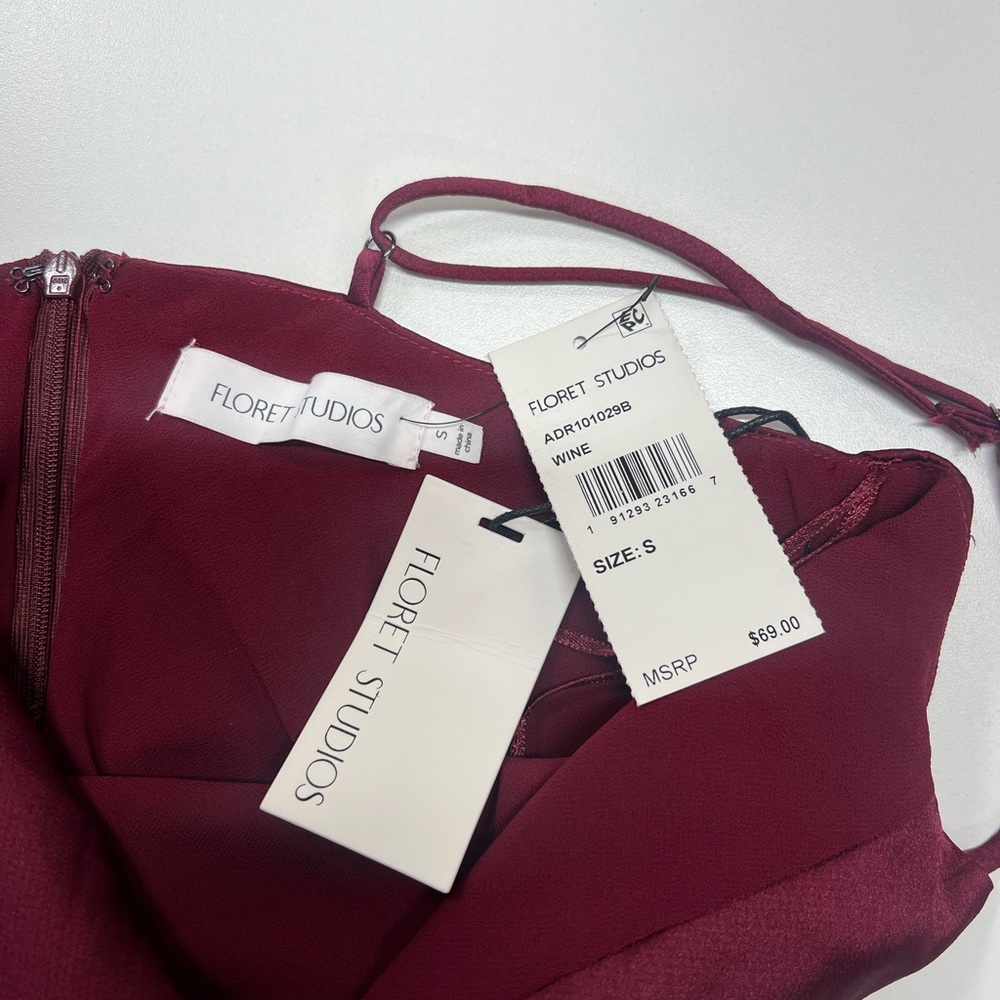 Floret Studios Ruched Slip Dress New With Tags Size Small Midi Length Wine Red - Picture 7 of 14
